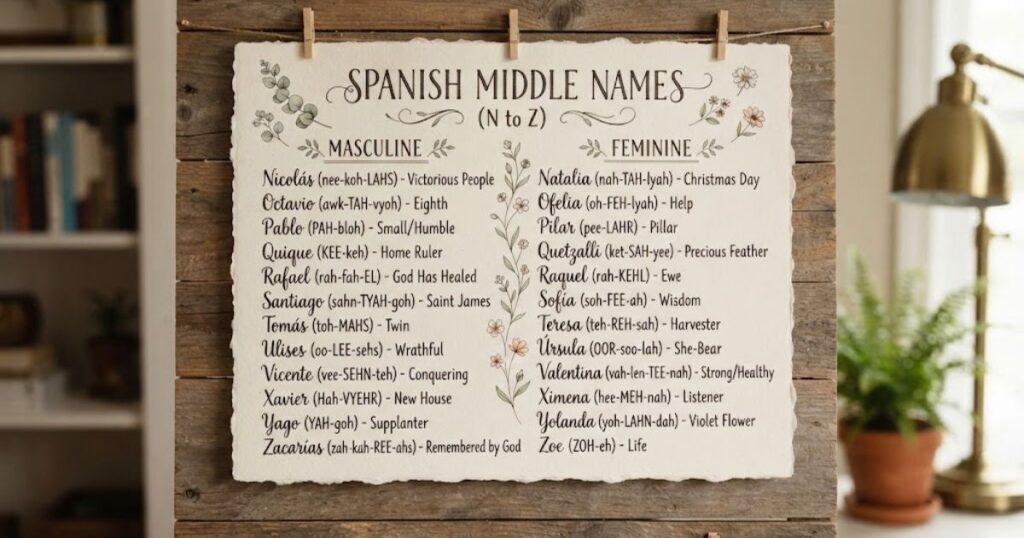Spanish Middle Names N to Z